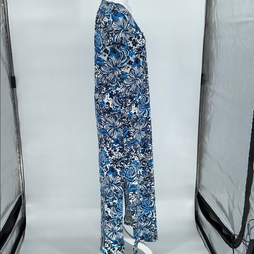 New Lilly Pulitzer Blue Floral Maxi Dress Pima Cotton Short Sleeve Size S - Picture 6 of 11